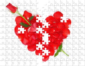 Long stem rose and rose petal heart jigsaw puzzle
